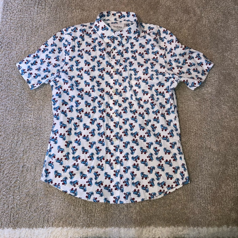 Goodfellow Red White Blue Roller Skate Button up short Sleeve